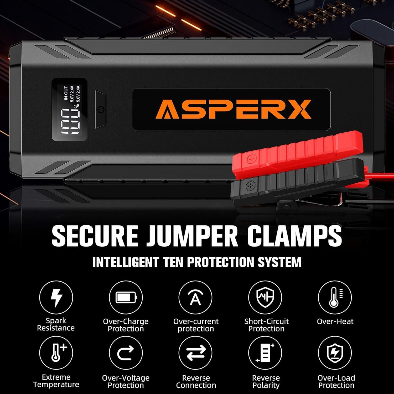 AsperX Arrancador de Salto AX4000 4000A 12V con Luz LED