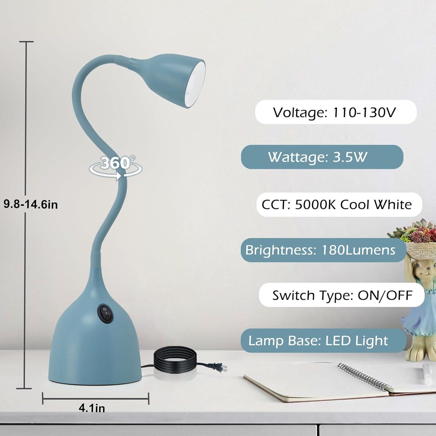 Lámpara de Escritorio LED EJIAXIN Gooseneck Azul 50cm