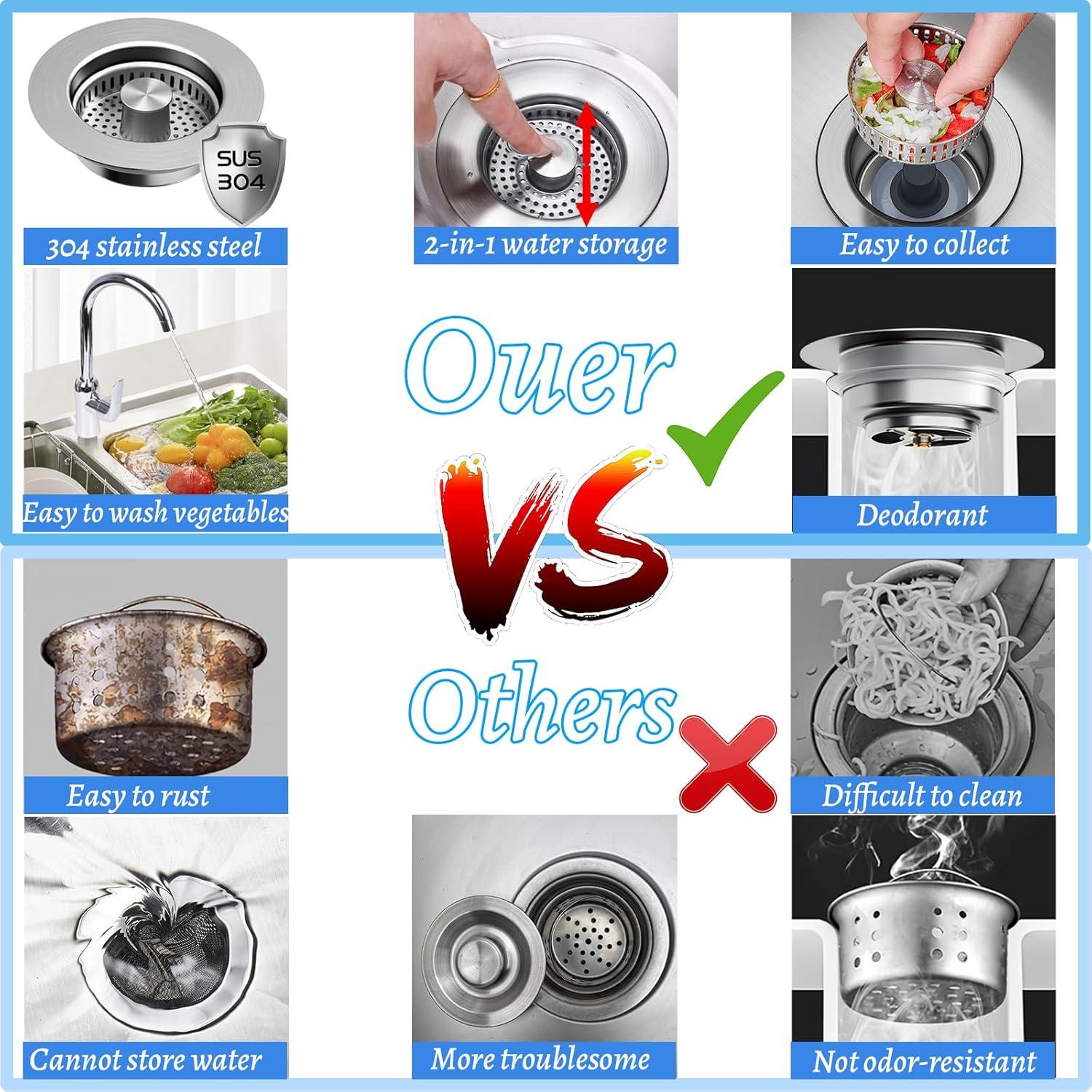 Colador de desagüe de cocina NSRHMJ acero inoxidable 3 en 1