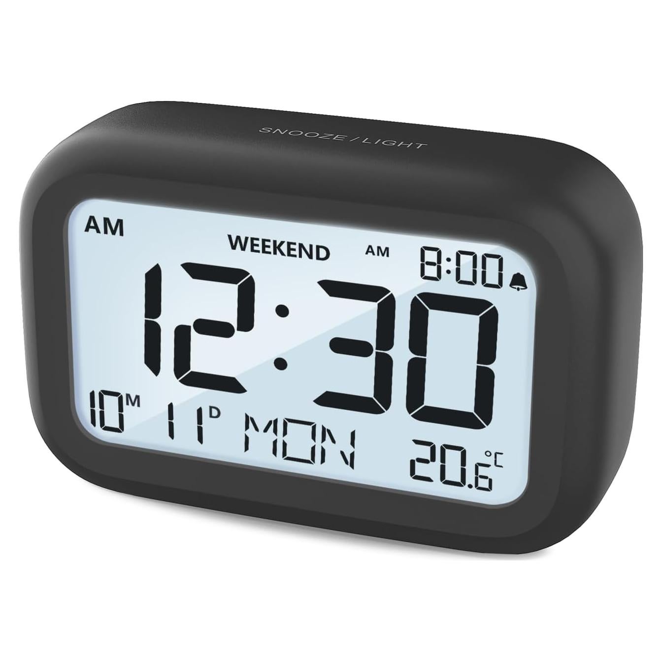 Reloj Despertador Digital DOOMAY Negro con Pantalla LCD y Snooze