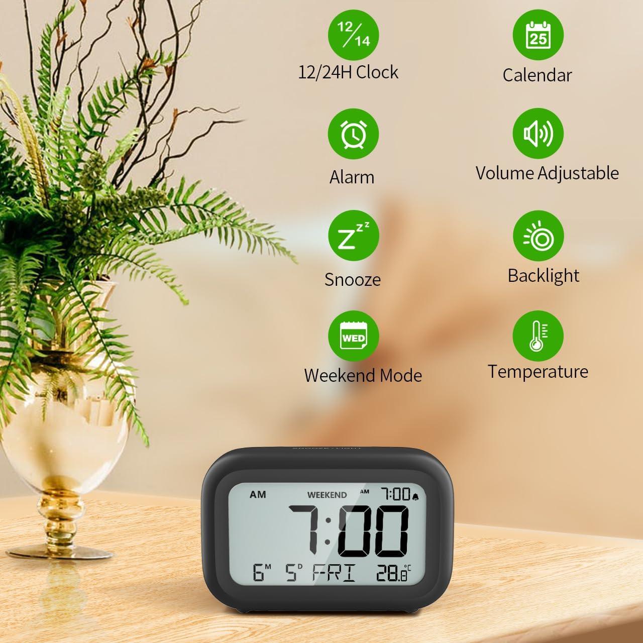 Reloj Despertador Digital DOOMAY Negro con Pantalla LCD y Snooze