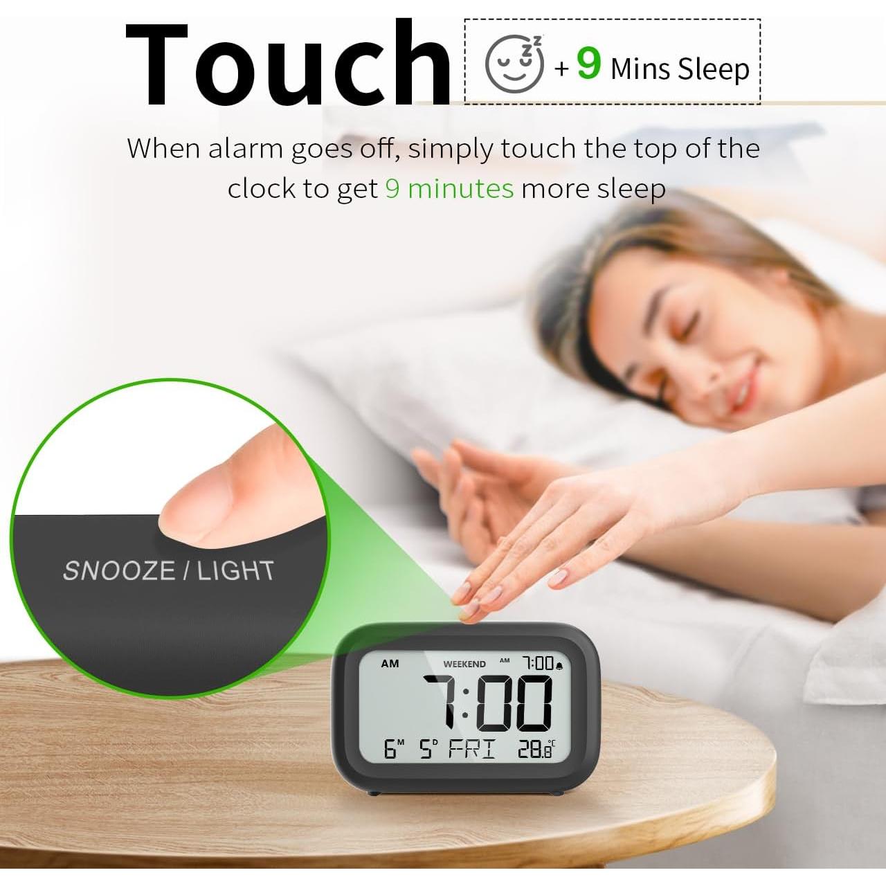 Reloj Despertador Digital DOOMAY Negro con Pantalla LCD y Snooze