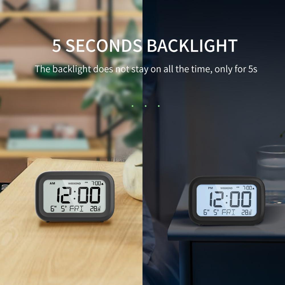 Reloj Despertador Digital DOOMAY Negro con Pantalla LCD y Snooze