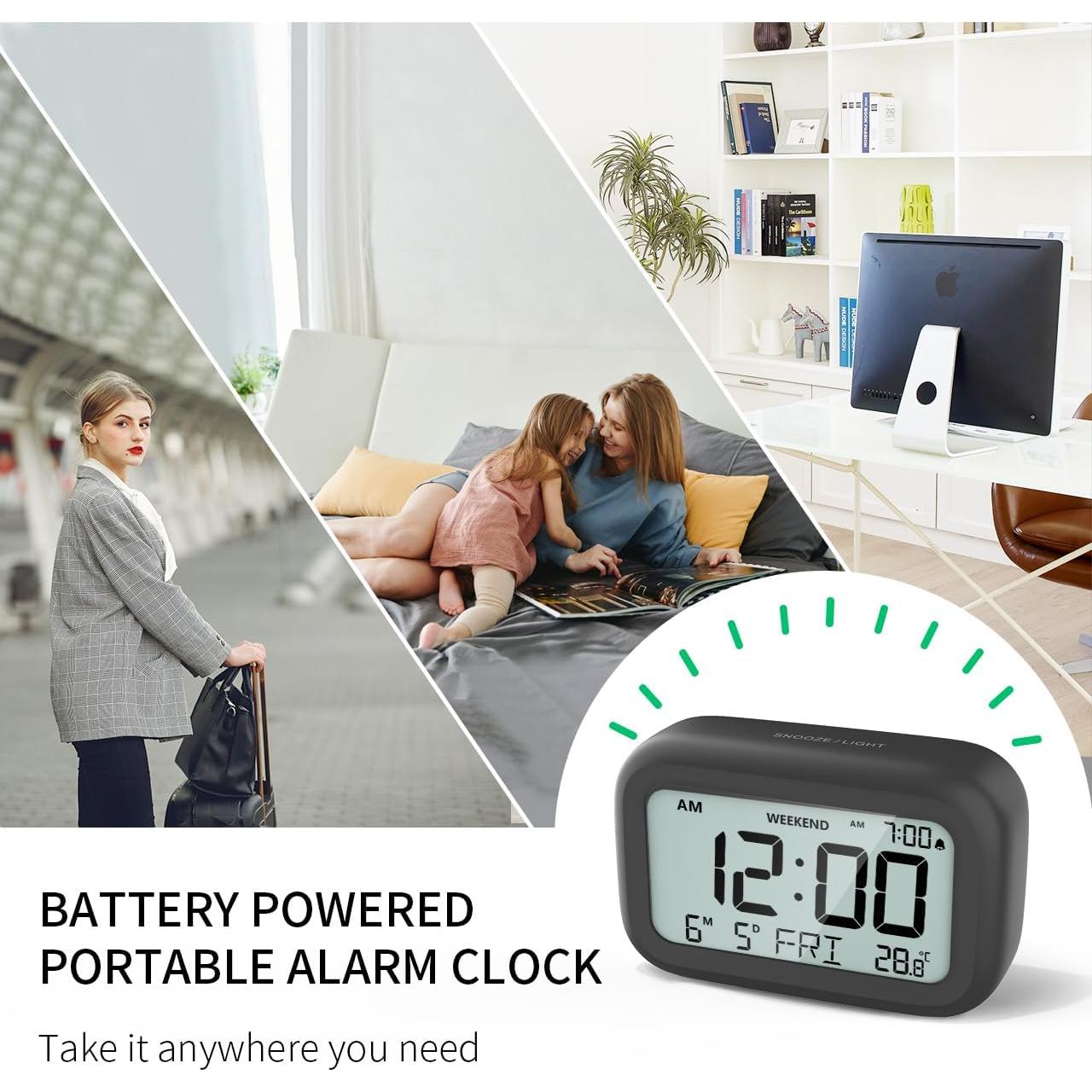 Reloj Despertador Digital DOOMAY Negro con Pantalla LCD y Snooze