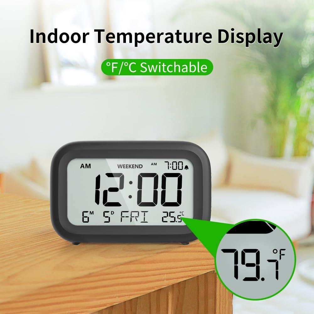 Reloj Despertador Digital DOOMAY Negro con Pantalla LCD y Snooze