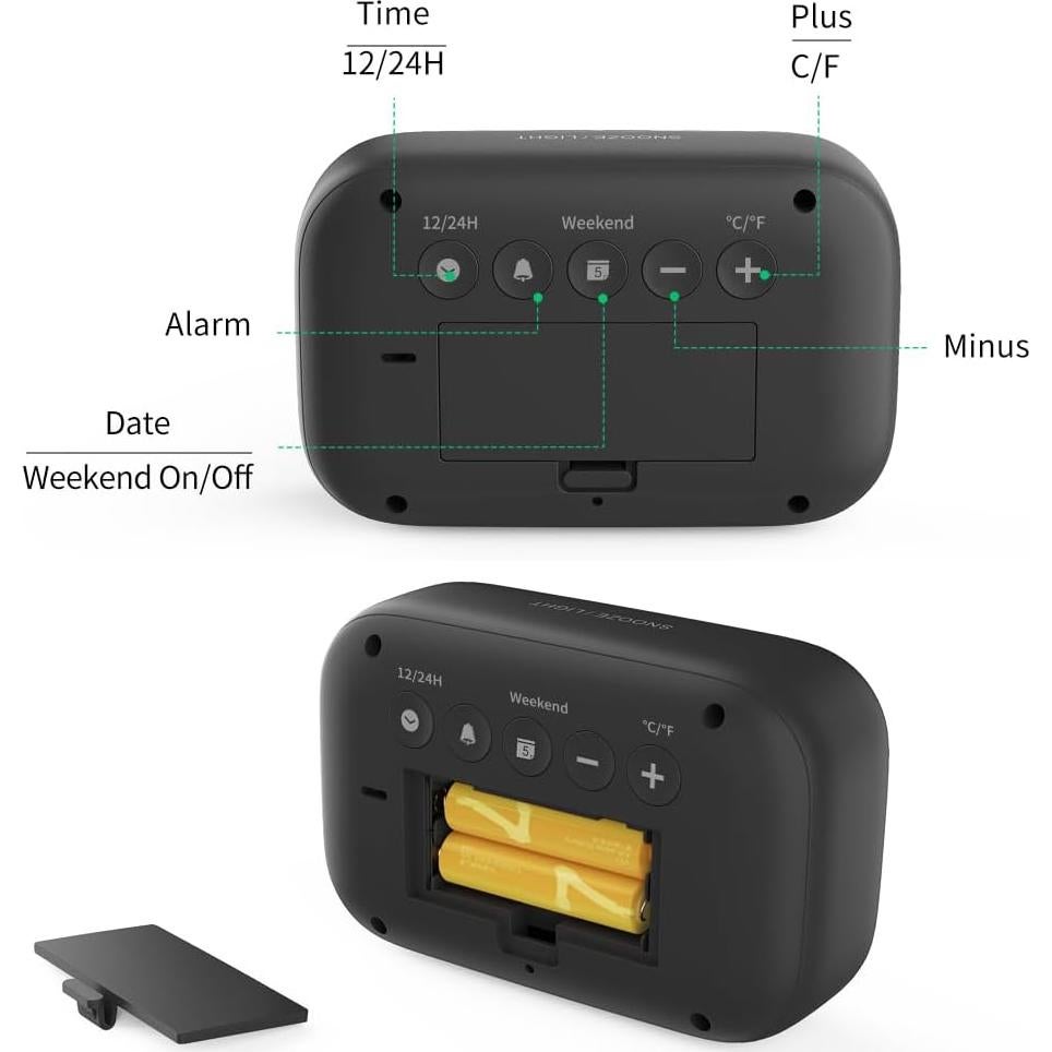 Reloj Despertador Digital DOOMAY Negro con Pantalla LCD y Snooze