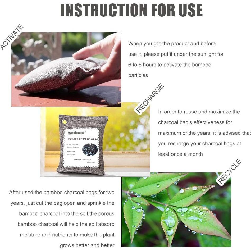 Bolsas Desodorantes de Carbón de Bambú Marsheepy 12 Paquete 200g