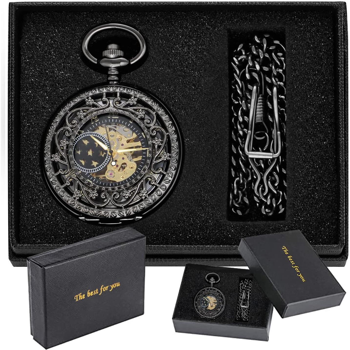 Reloj de bolsillo mecánico Whodoit MW152 con cadena y dial romano