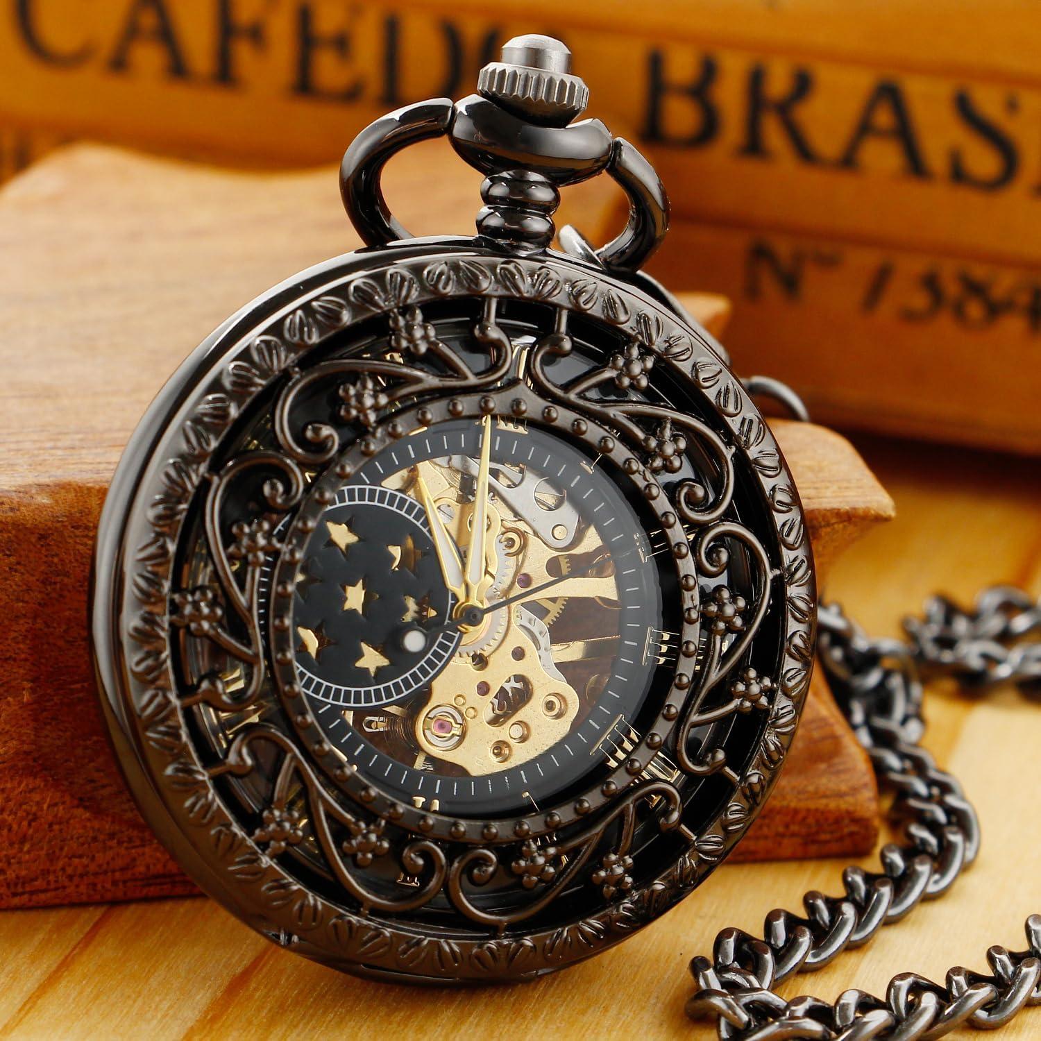 Reloj de bolsillo mecánico Whodoit MW152 con cadena y dial romano