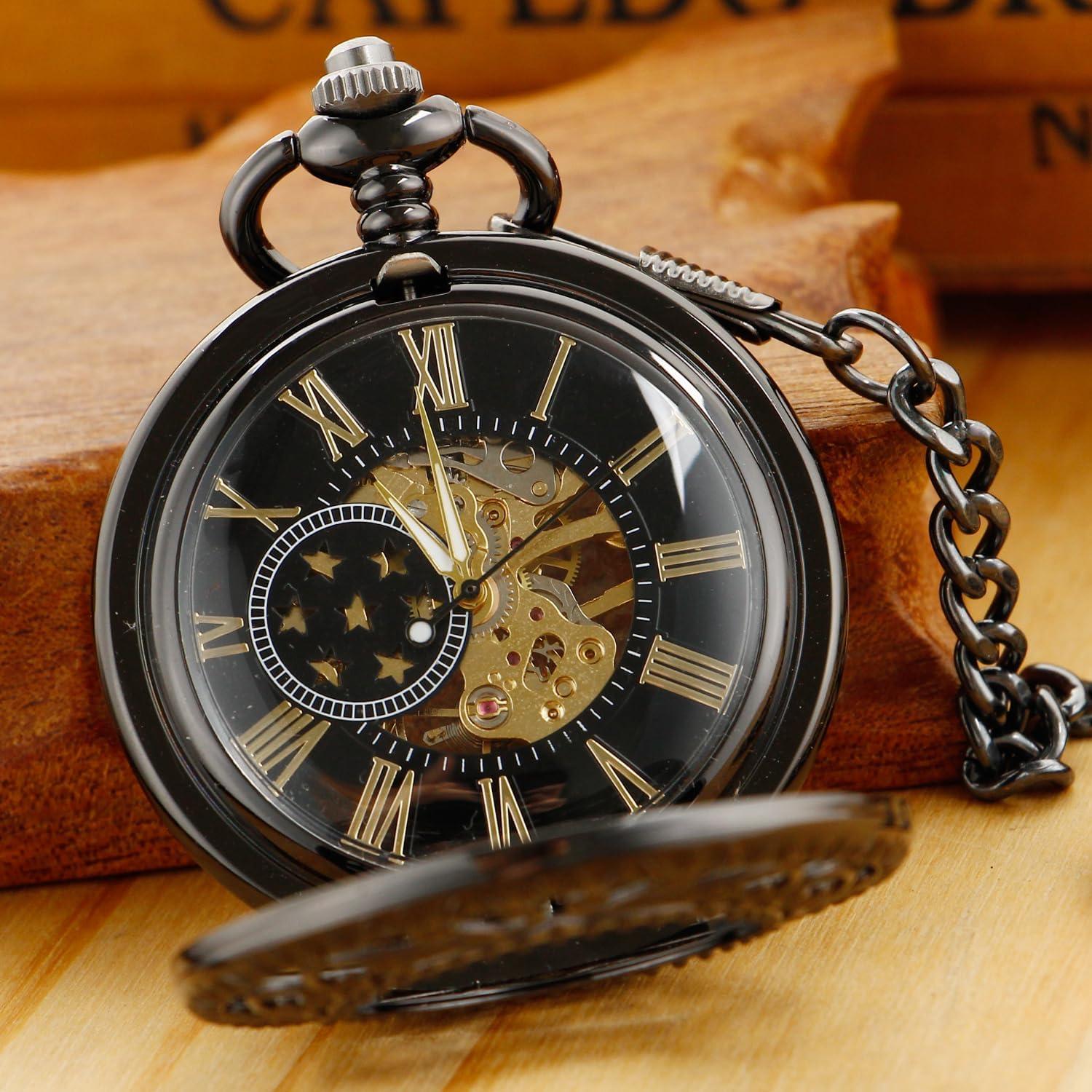 Reloj de bolsillo mecánico Whodoit MW152 con cadena y dial romano