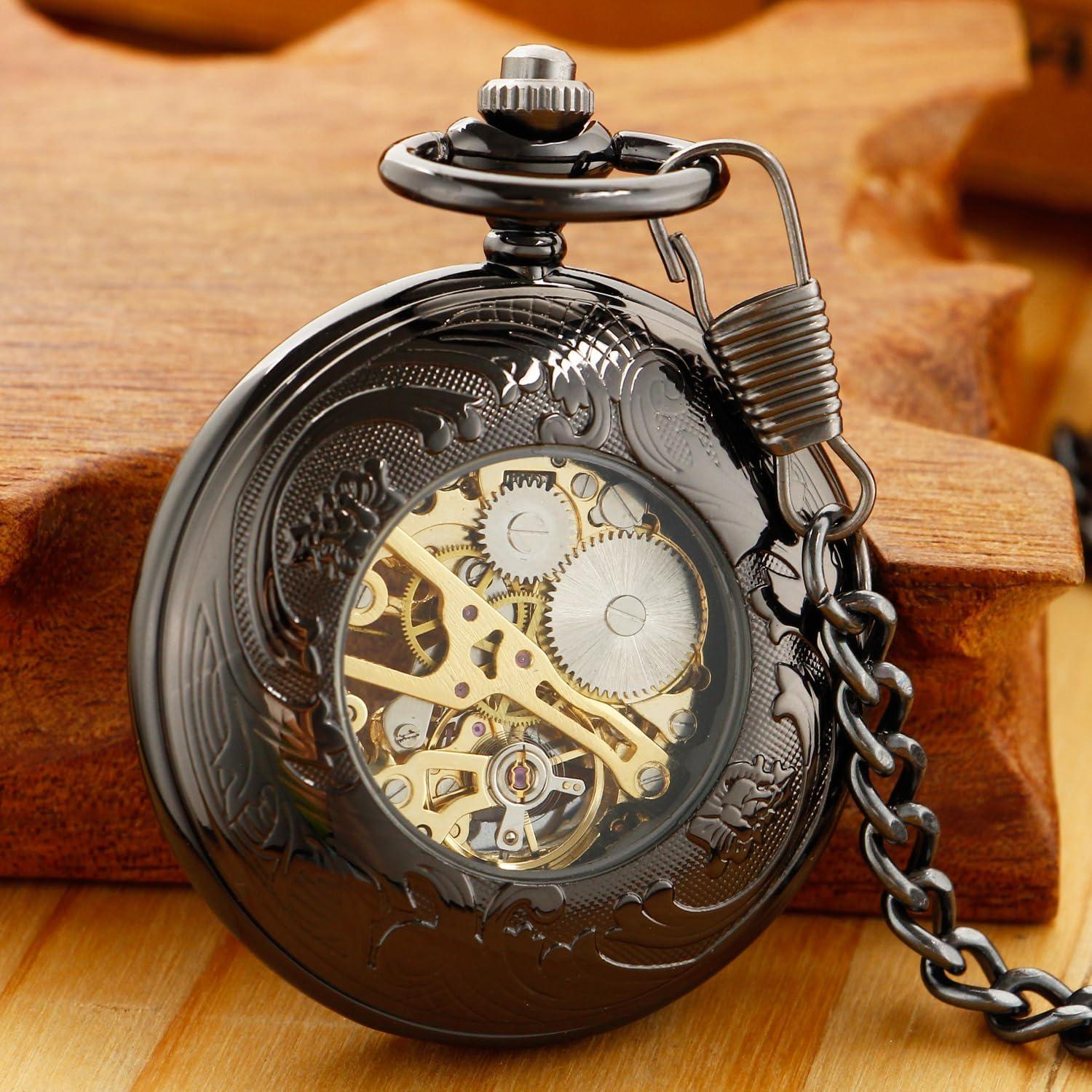 Reloj de bolsillo mecánico Whodoit MW152 con cadena y dial romano