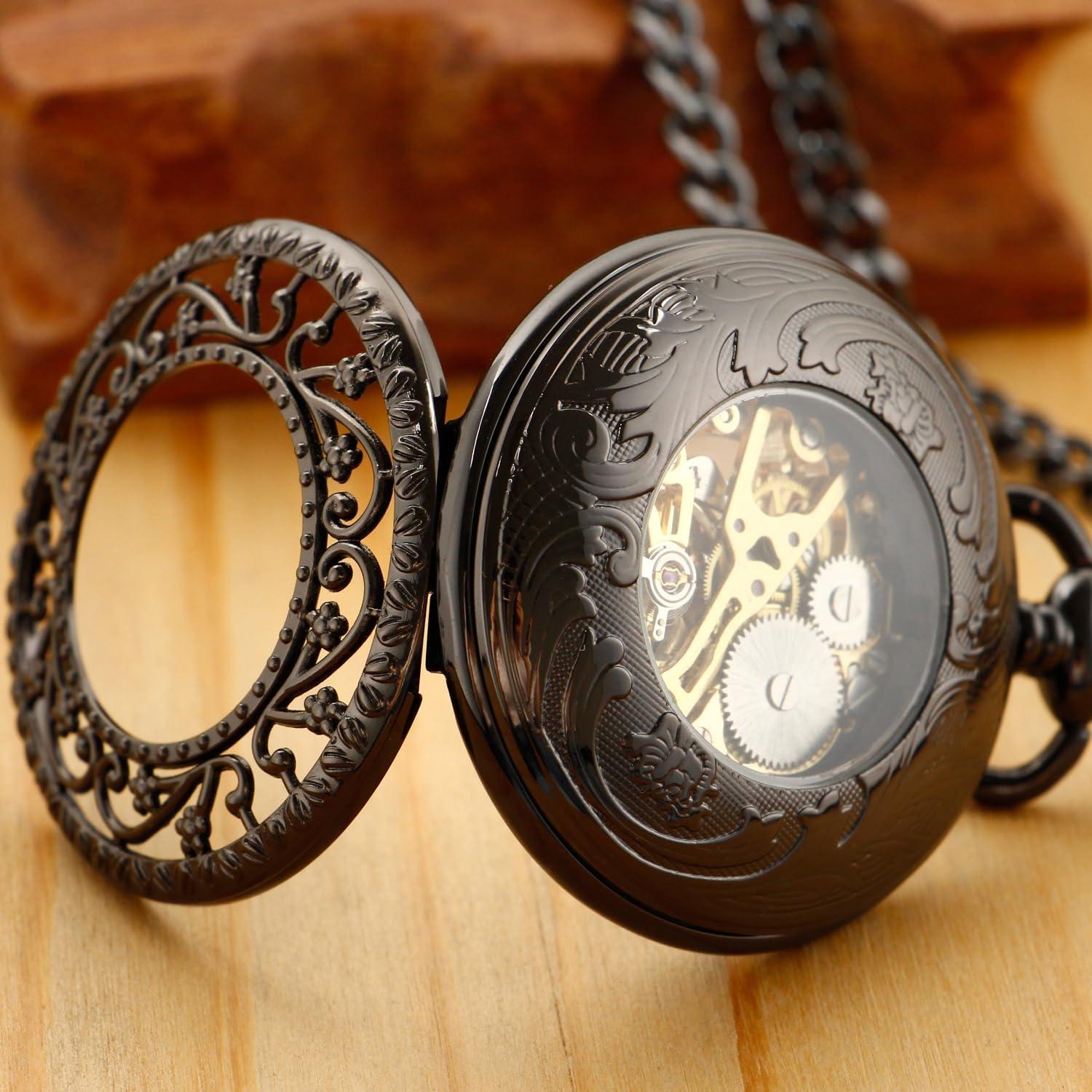 Reloj de bolsillo mecánico Whodoit MW152 con cadena y dial romano