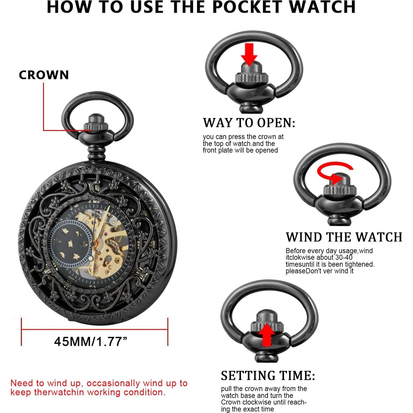 Reloj de bolsillo mecánico Whodoit MW152 con cadena y dial romano