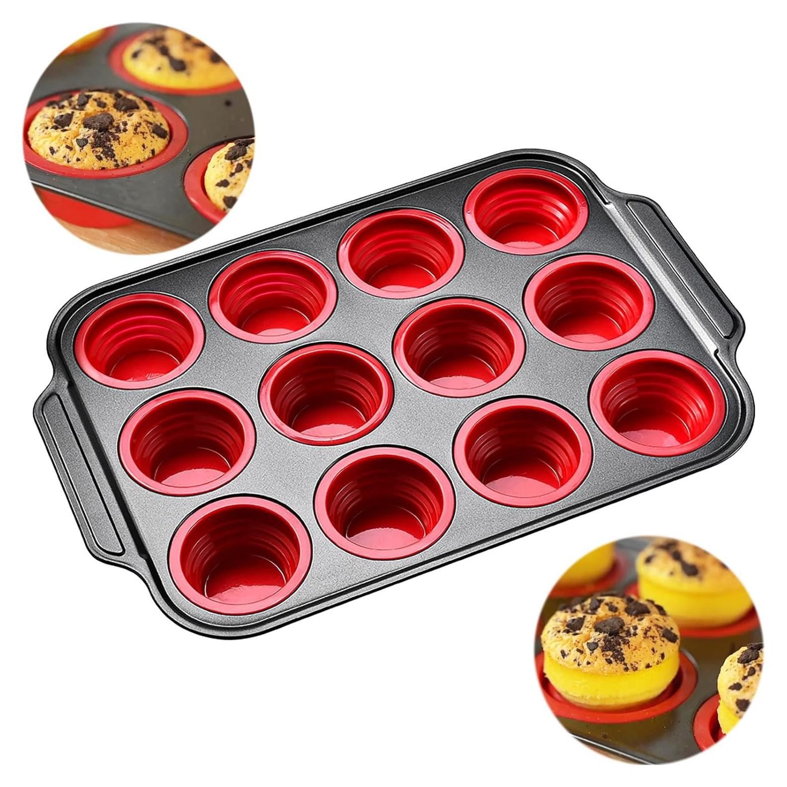Molde de Muffin de Silicona Geweiya 12 Tazas Antiadherente