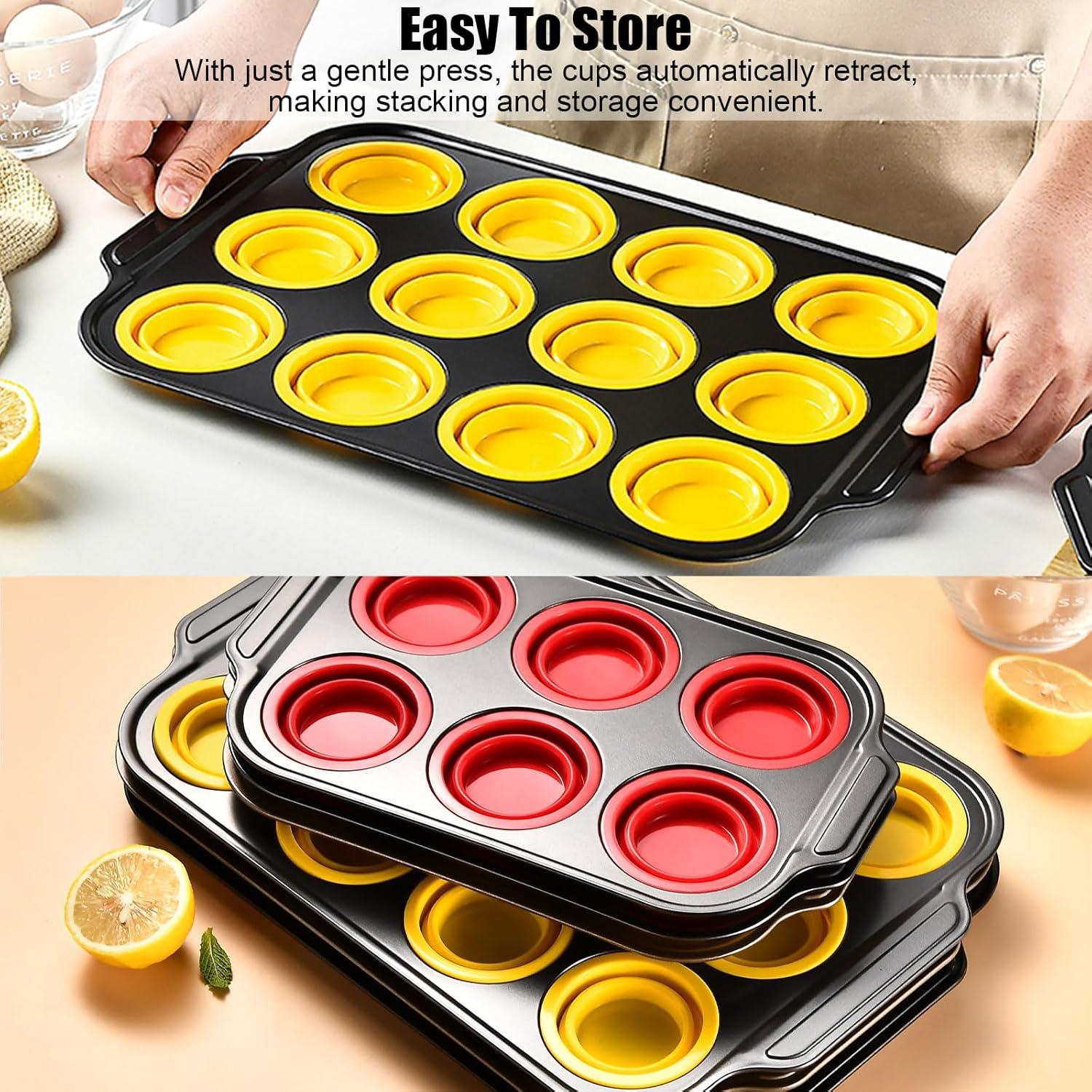 Molde de Muffin de Silicona Geweiya 12 Tazas Antiadherente