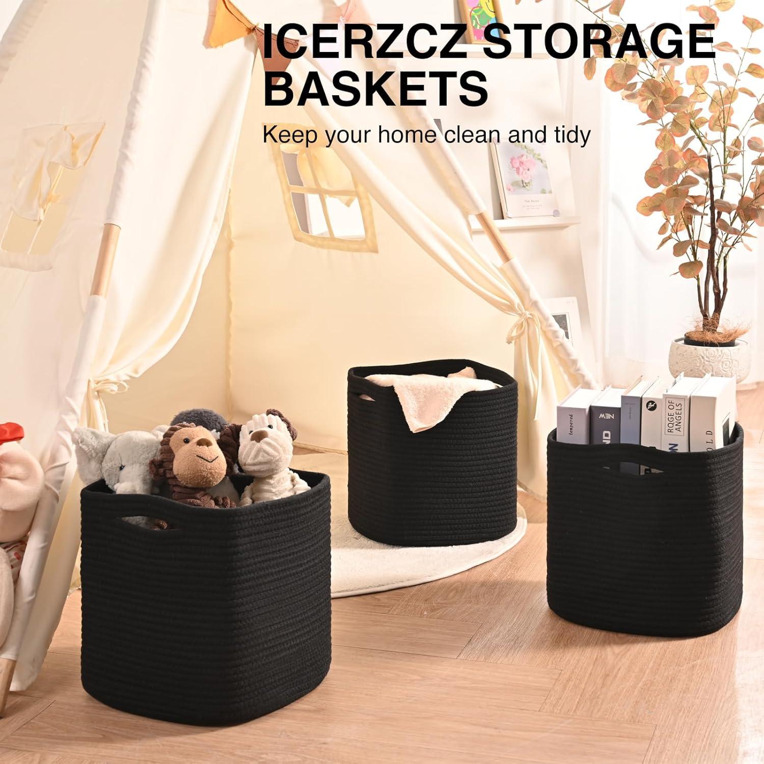 Cestas de Almacenamiento de Cubo ICERZCZ 27.94 cm Negras (Paquete de 3)