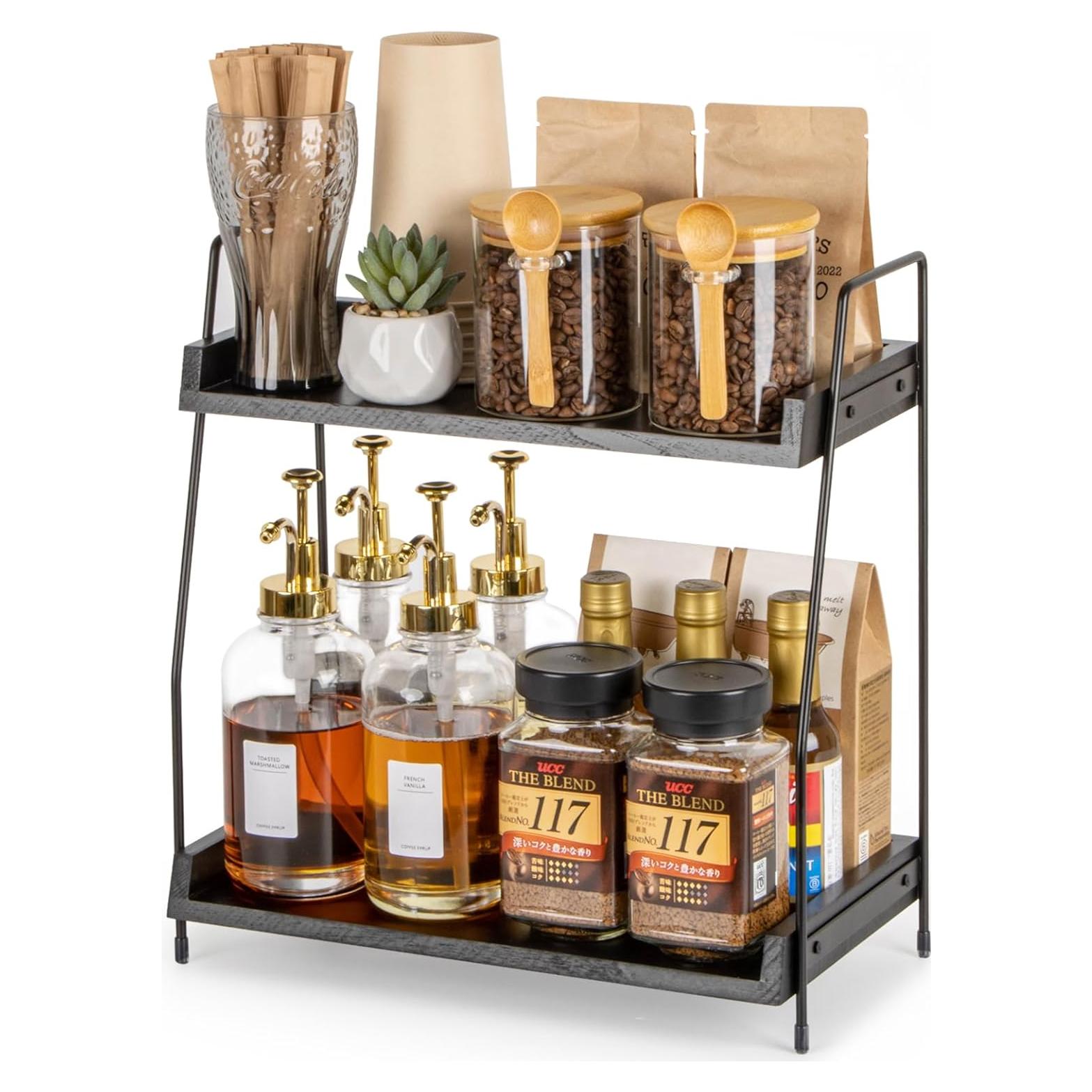 Organizador de Estación de Café ANBOXIT 2 Niveles Madera Negro