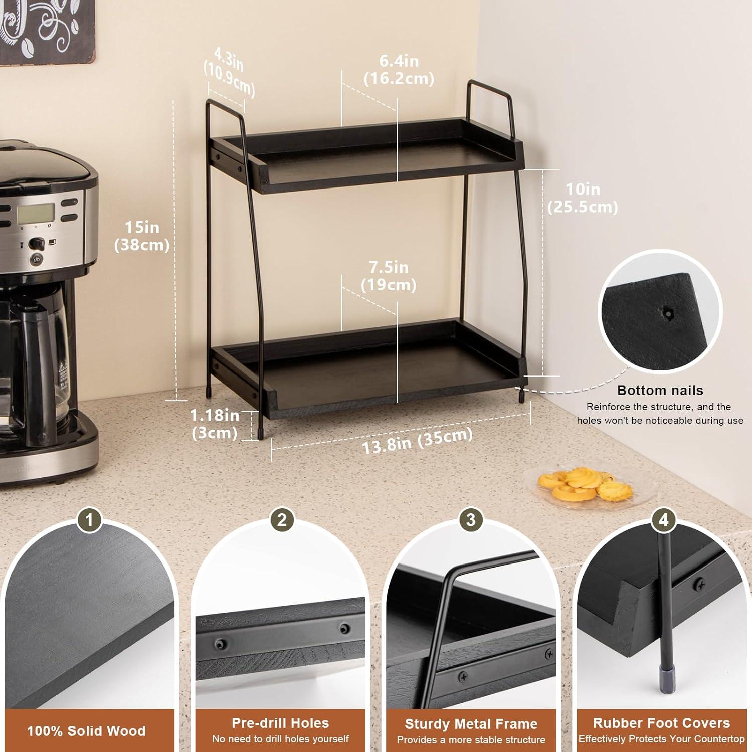 Organizador de Estación de Café ANBOXIT 2 Niveles Madera Negro