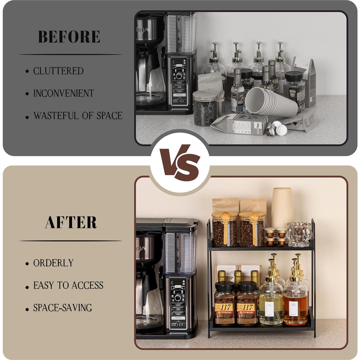 Organizador de Estación de Café ANBOXIT 2 Niveles Madera Negro