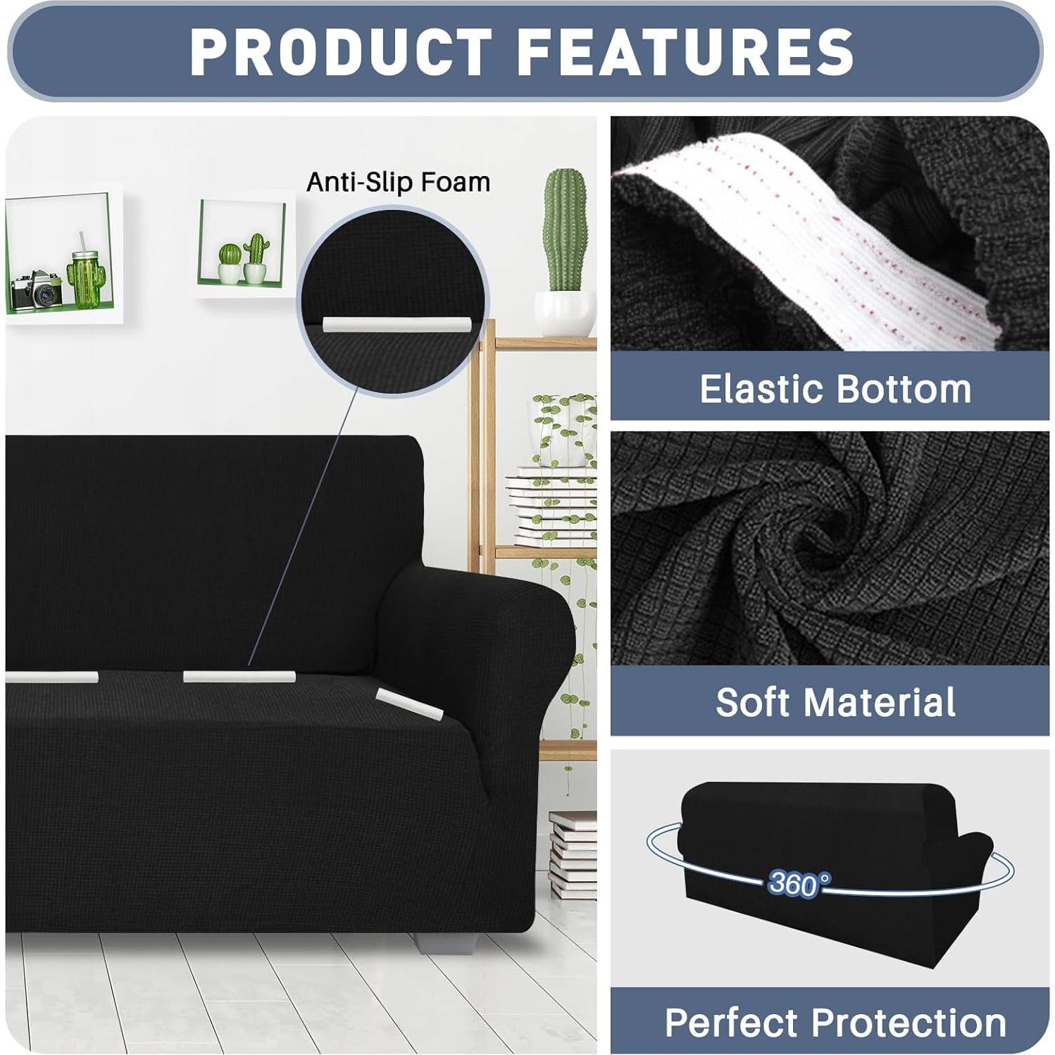 Funda de Sofá XL JIVINER Elástica Antideslizante Negra