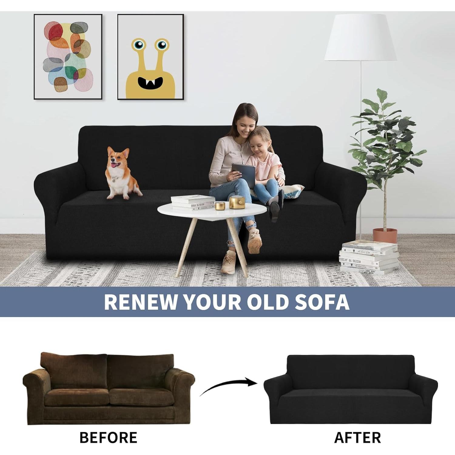 Funda de Sofá XL JIVINER Elástica Antideslizante Negra