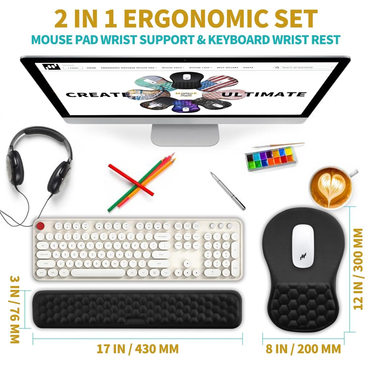 Hokafenle Almohadilla de Ratón Ergonómica 2 en 1 con Reposamuñecas