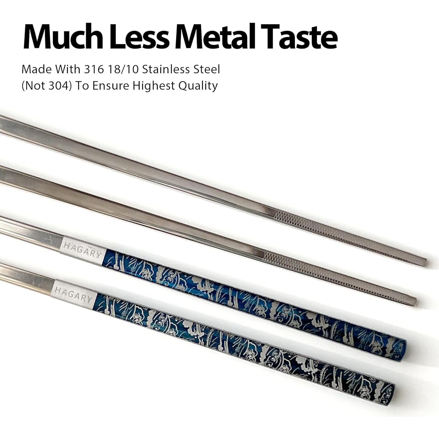 Palillos de Metal Reutilizables Hagary Onda Azul 2 Pares