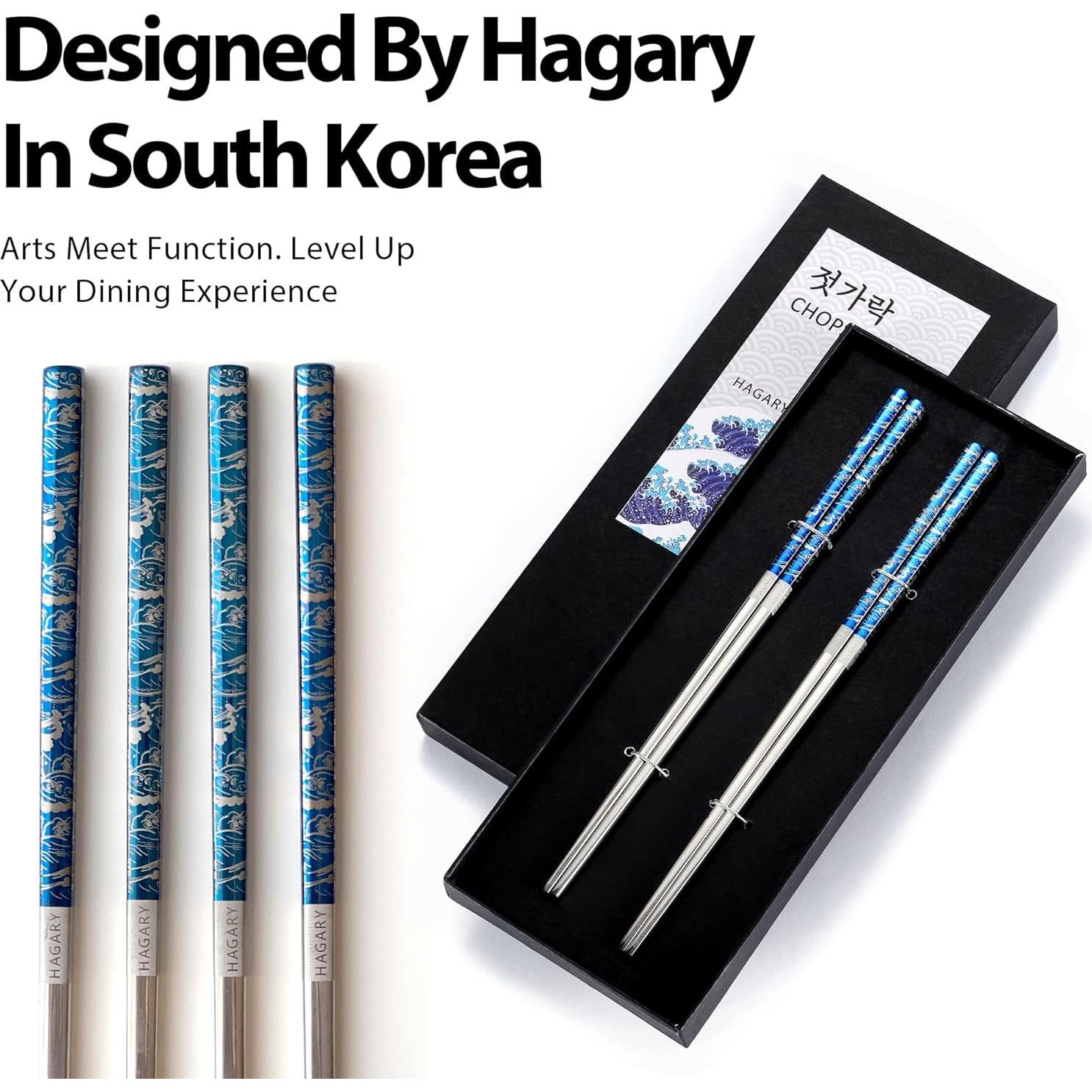 Palillos de Metal Reutilizables Hagary Onda Azul 2 Pares