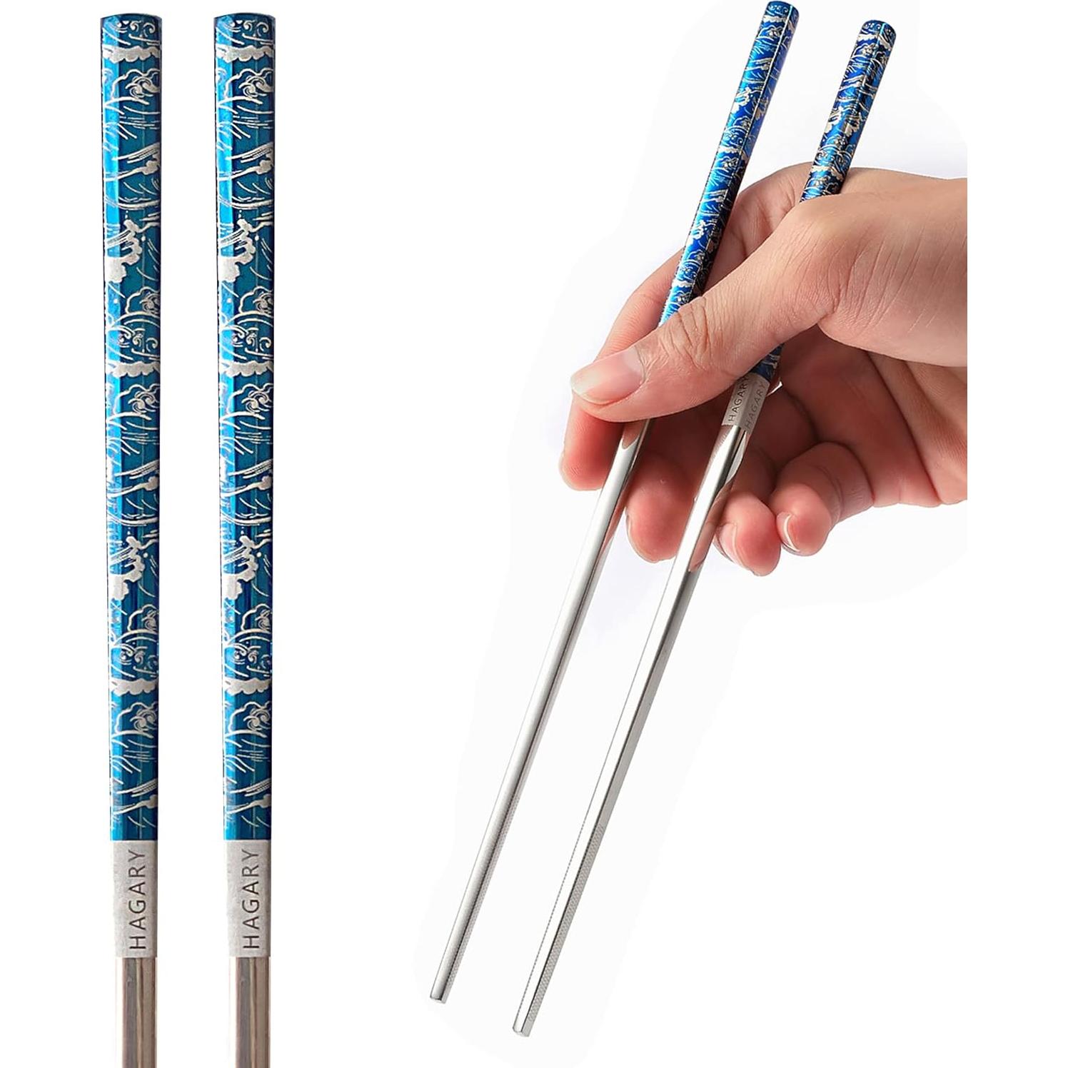 Palillos de Metal Reutilizables Hagary Onda Azul 2 Pares