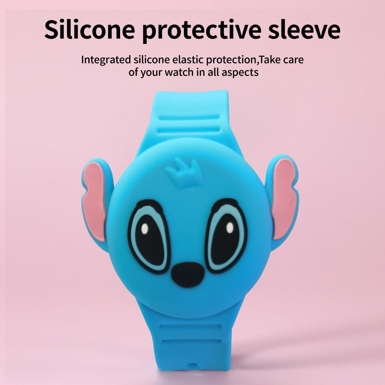 Compatible for AirTag Kids Bracelet, 3D Cute Kid ArTag Wristband Adjustable Hidden Watch Band AirT ag Holder for AirTg, Soft Silicone Waterproof ArTag Case for Kids (Blue)