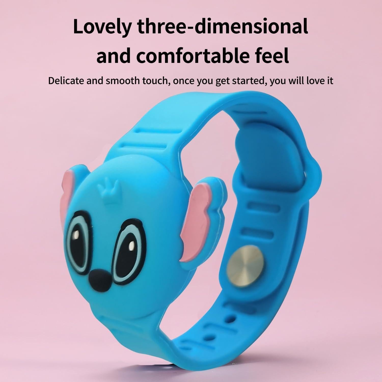 Compatible for AirTag Kids Bracelet, 3D Cute Kid ArTag Wristband Adjustable Hidden Watch Band AirT ag Holder for AirTg, Soft Silicone Waterproof ArTag Case for Kids (Blue)