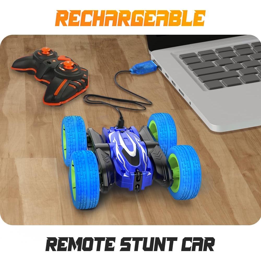 BEZGAR Remote Control Car - Upgraded Dual-Motor Type-C Direct Charge RC Cars for Kids, 2.4Ghz Double-Sided Driving 360° Flips Rotating All Terrain RC Stunt Car, Toys Birthday Gifts for Boys & Girls