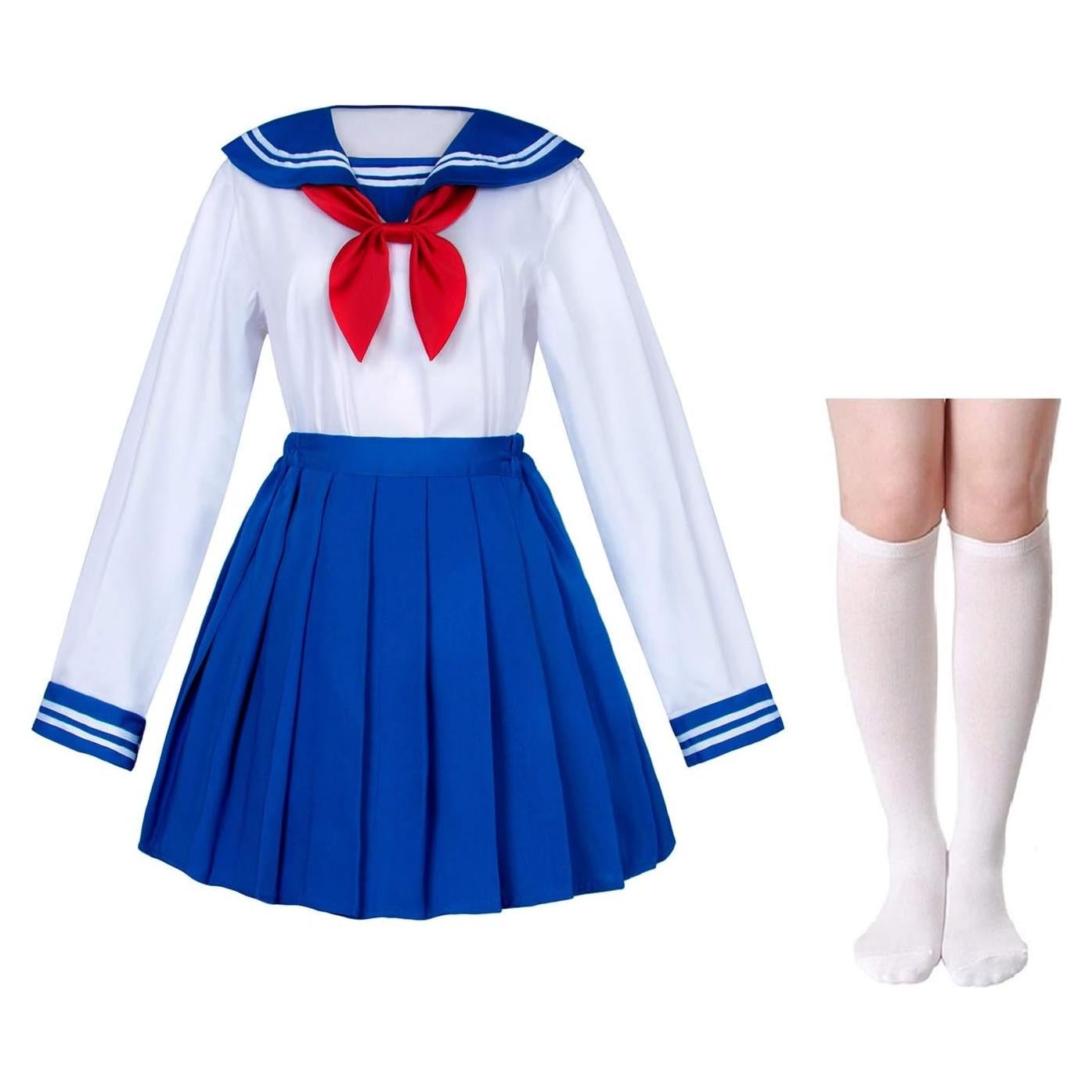 Uniforme Escolar Japonés Chicas Marinero Azul Plisado 5 Piezas