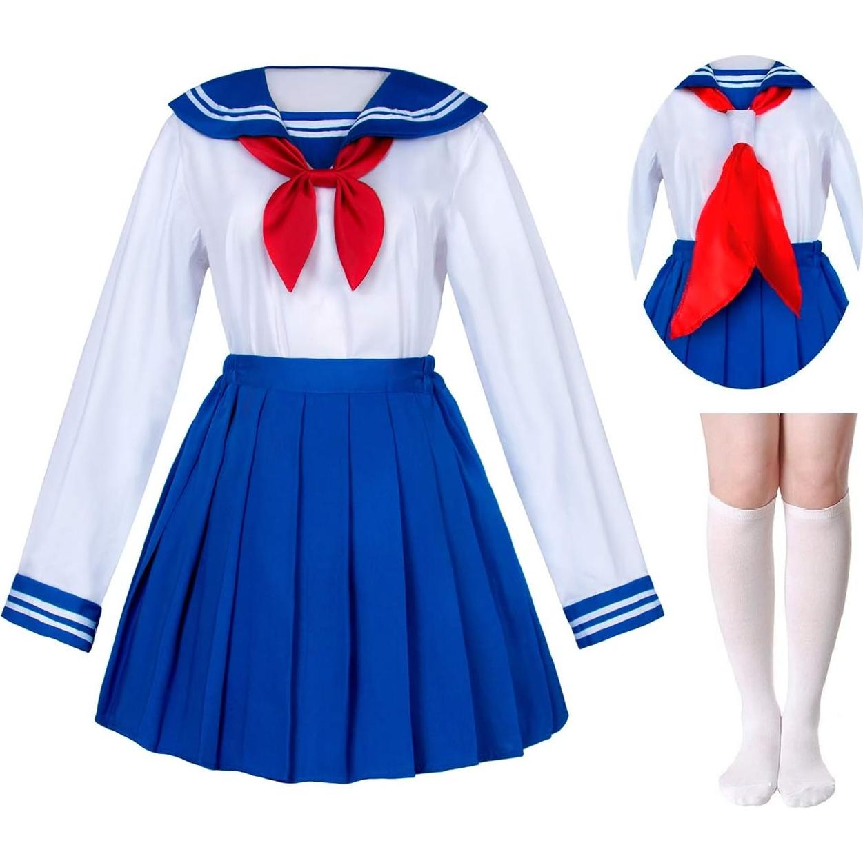 Uniforme Escolar Japonés Chicas Marinero Azul Plisado 5 Piezas