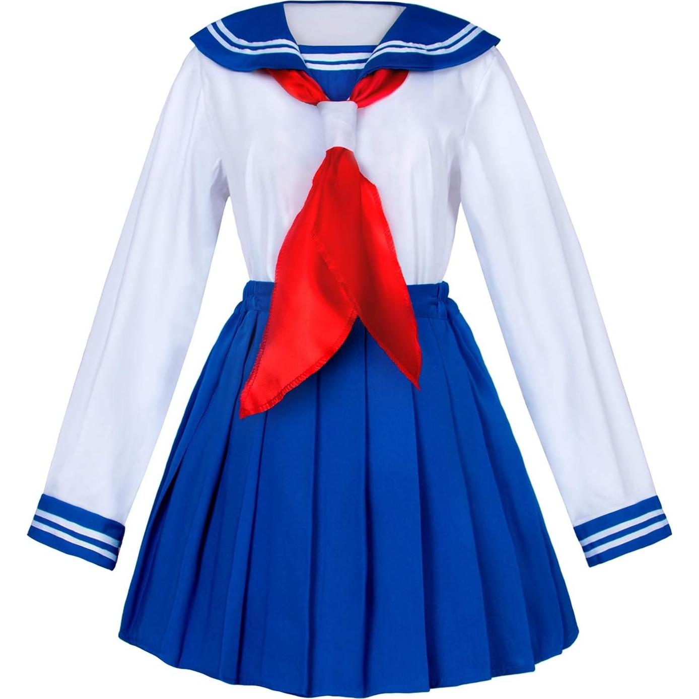 Uniforme Escolar Japonés Chicas Marinero Azul Plisado 5 Piezas