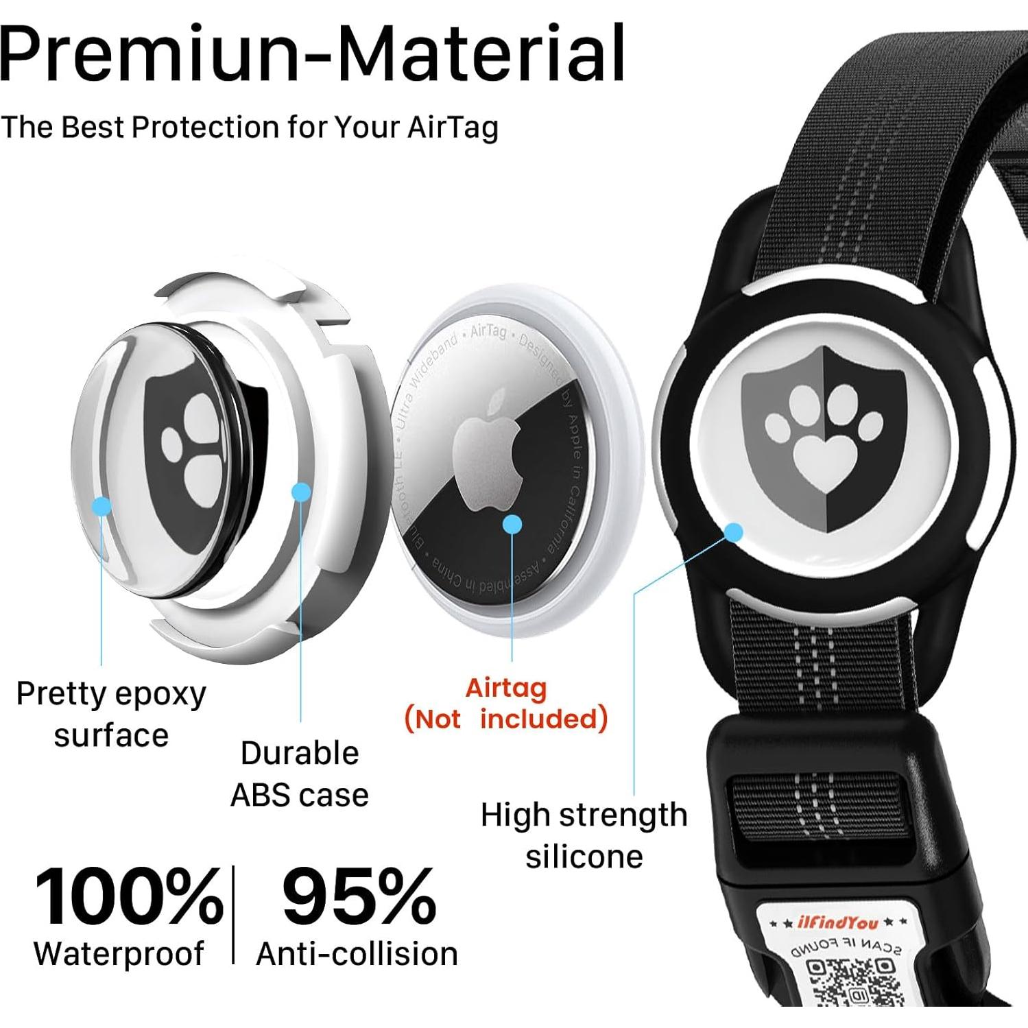 Collar Reflectante para Perros ilFindYou con Soporte AirTag XS Negro
