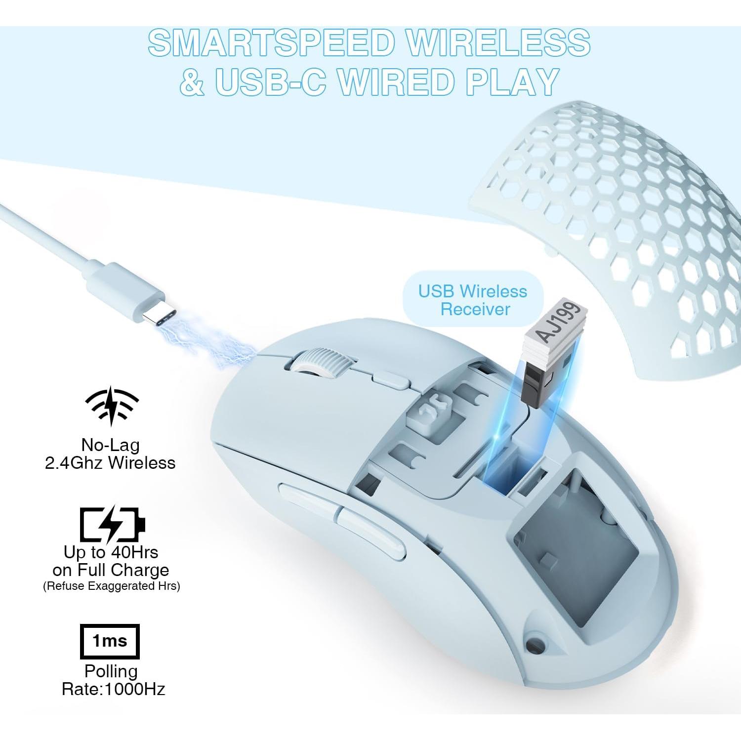 Ratón Gaming Inalámbrico Attack Shark AJ199, 60g, 26000 DPI