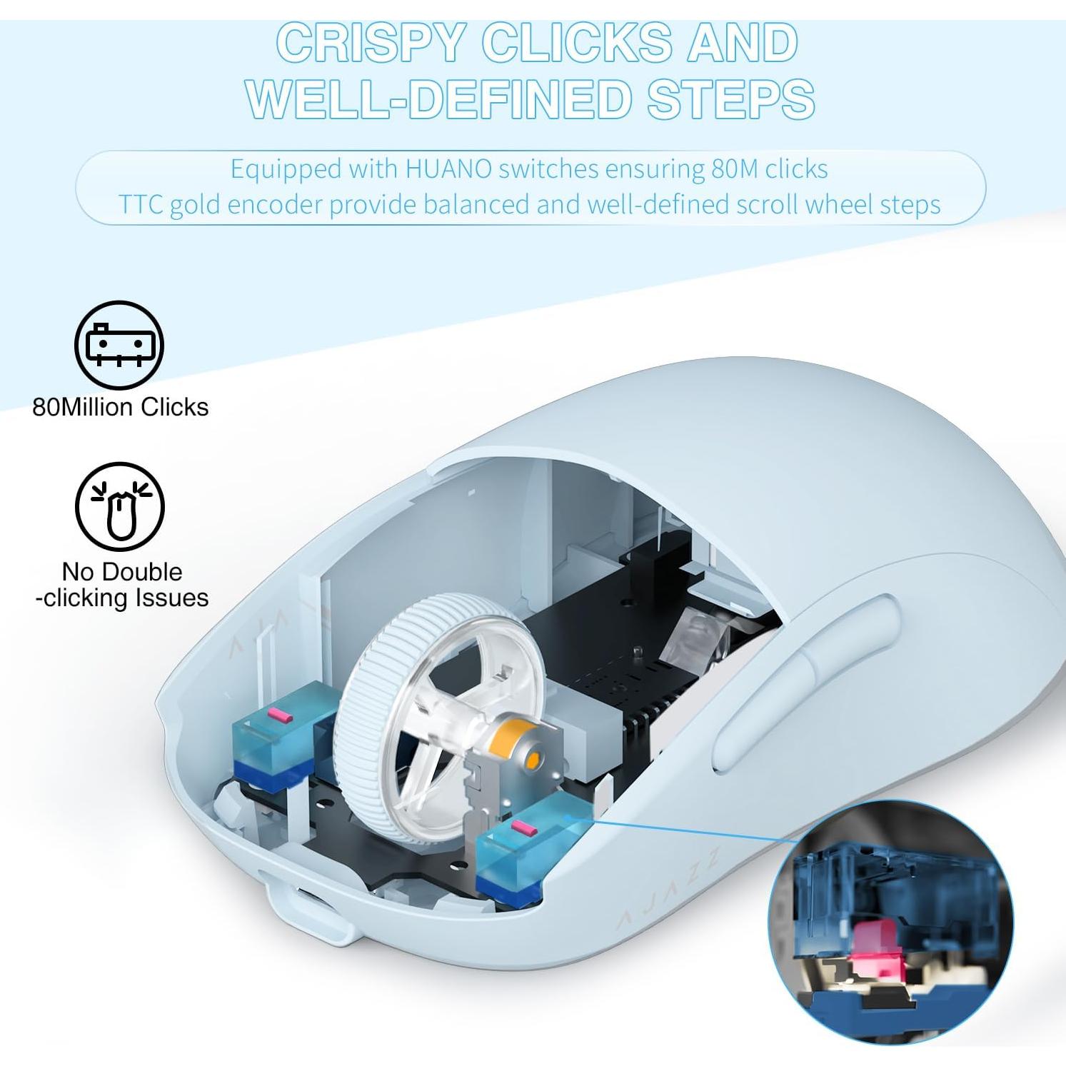 Ratón Gaming Inalámbrico Attack Shark AJ199, 60g, 26000 DPI