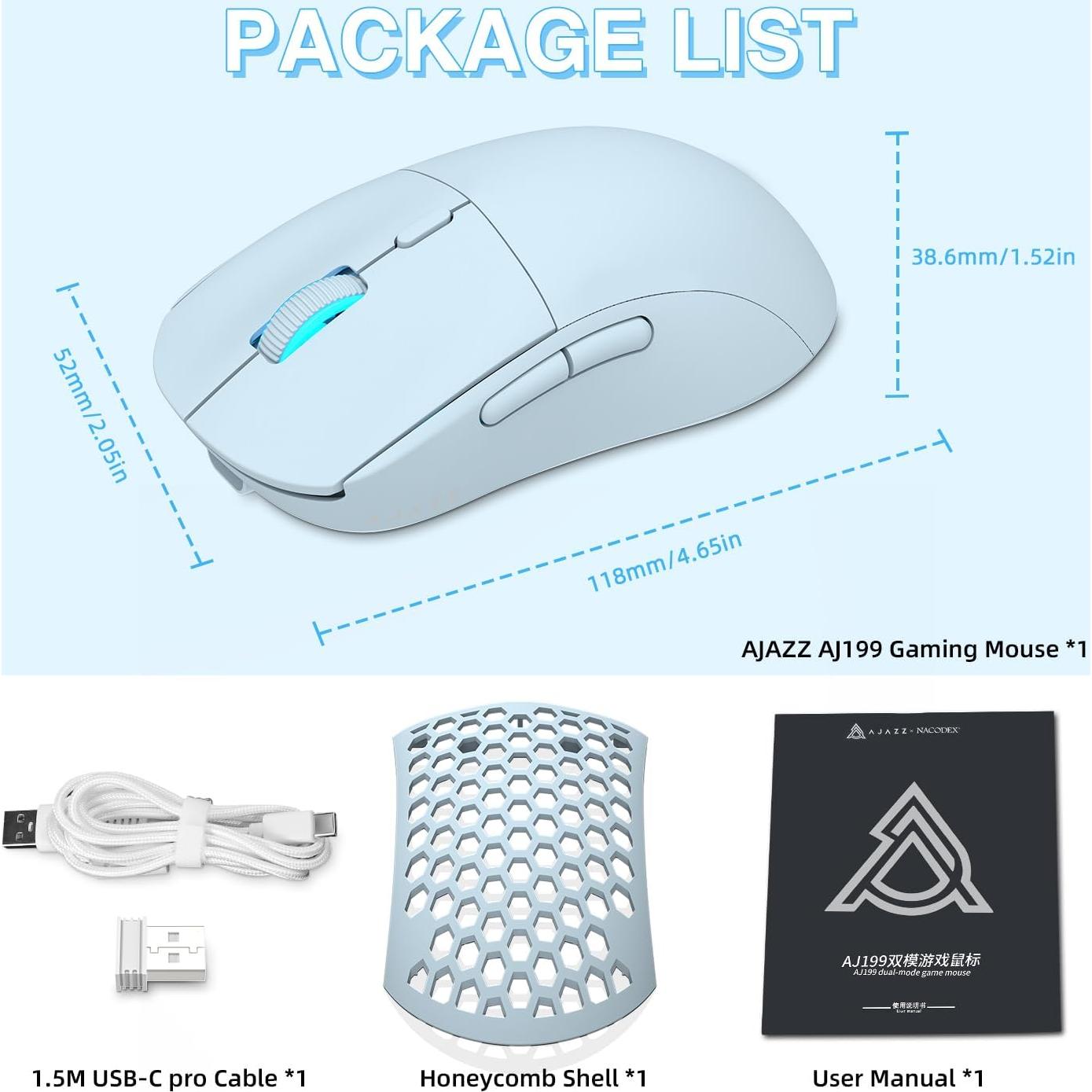 Ratón Gaming Inalámbrico Attack Shark AJ199, 60g, 26000 DPI