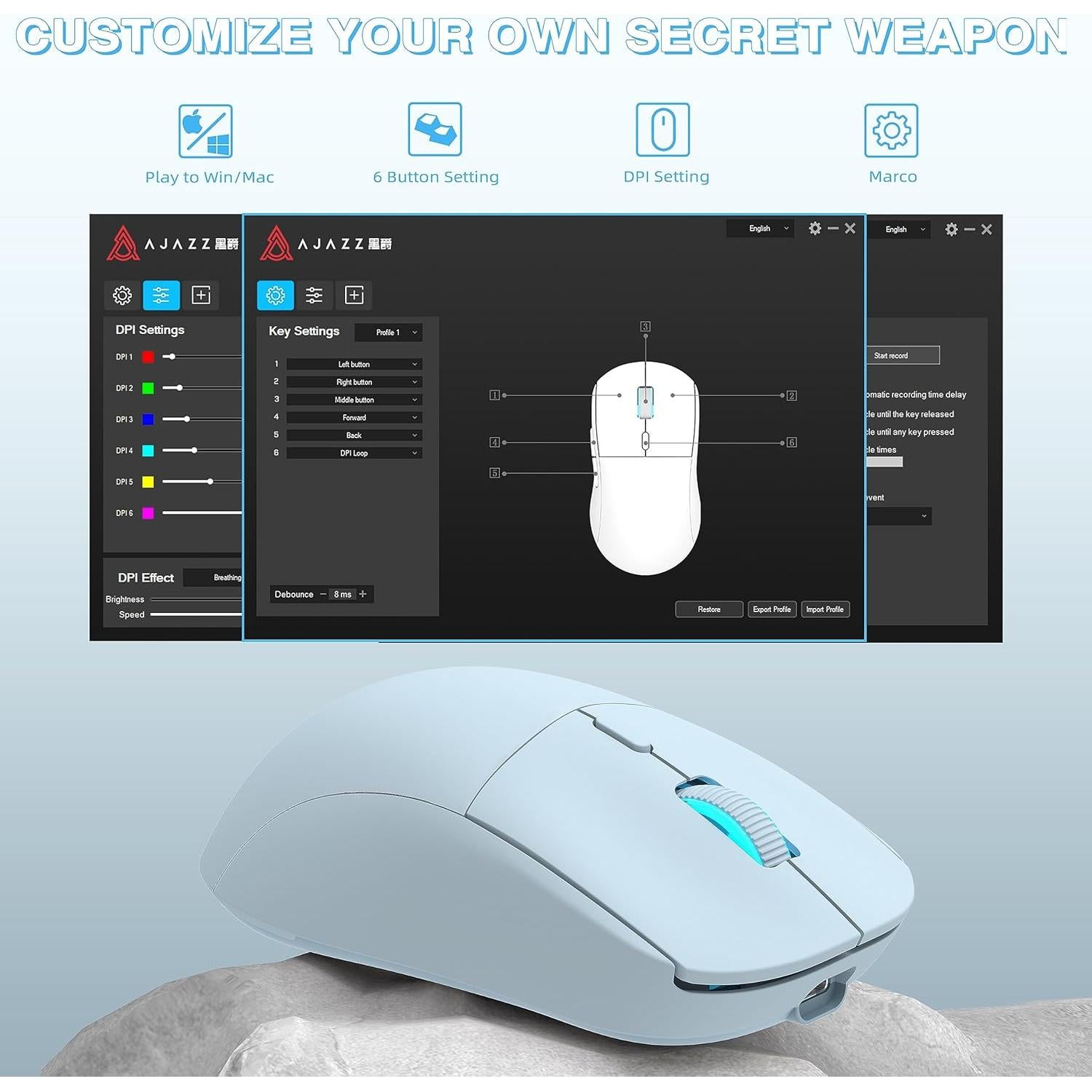 Ratón Gaming Inalámbrico Attack Shark AJ199, 60g, 26000 DPI