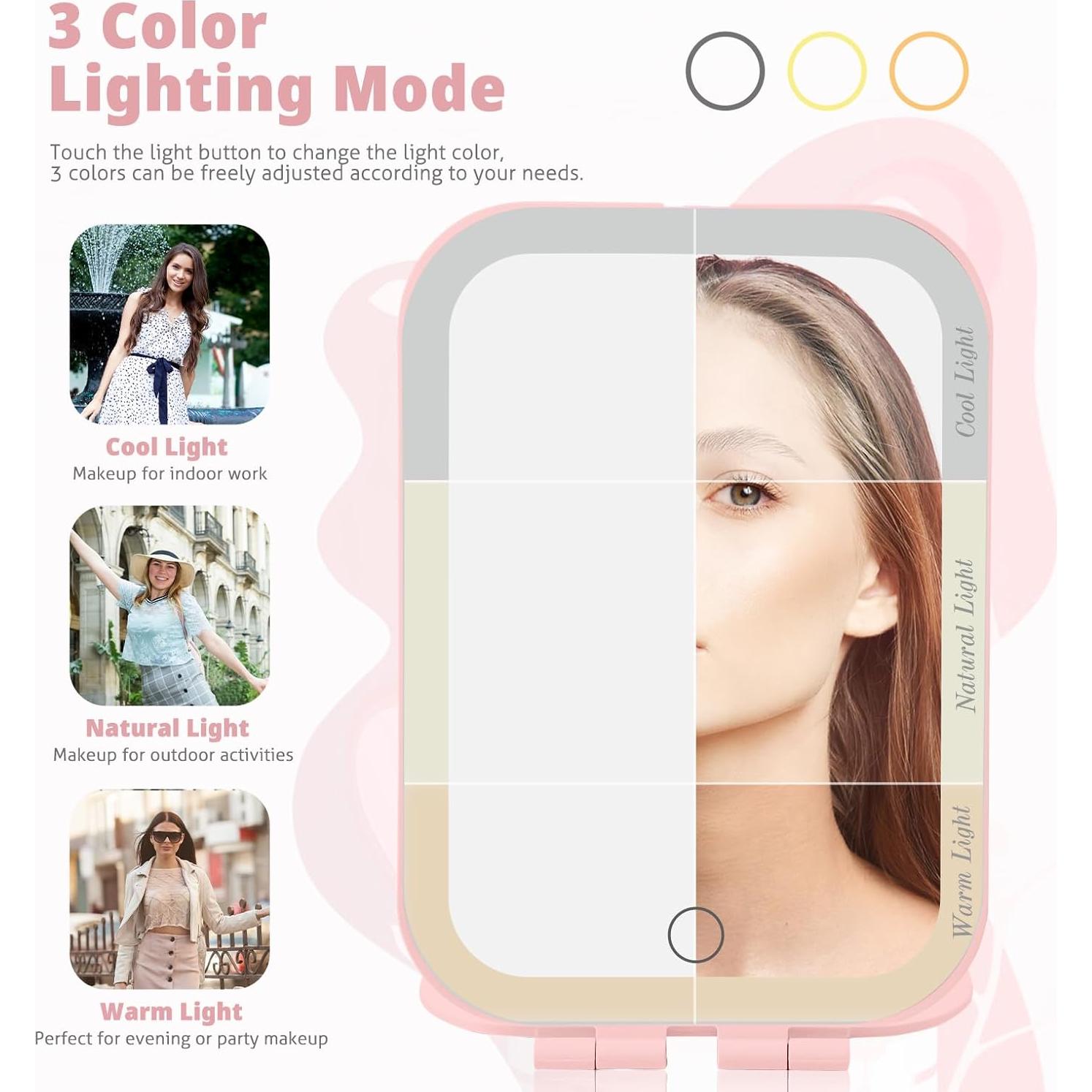 Espejo de Maquillaje TREASO Rosa Portátil Recargable USB