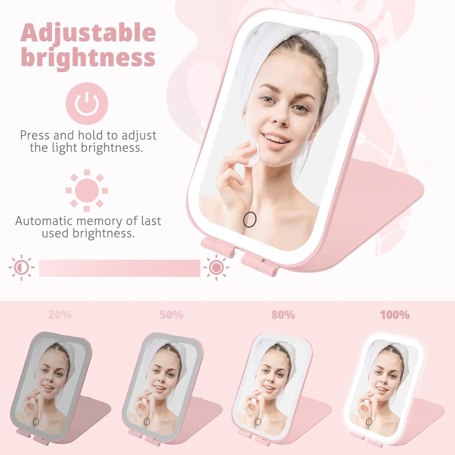 Espejo de Maquillaje TREASO Rosa Portátil Recargable USB