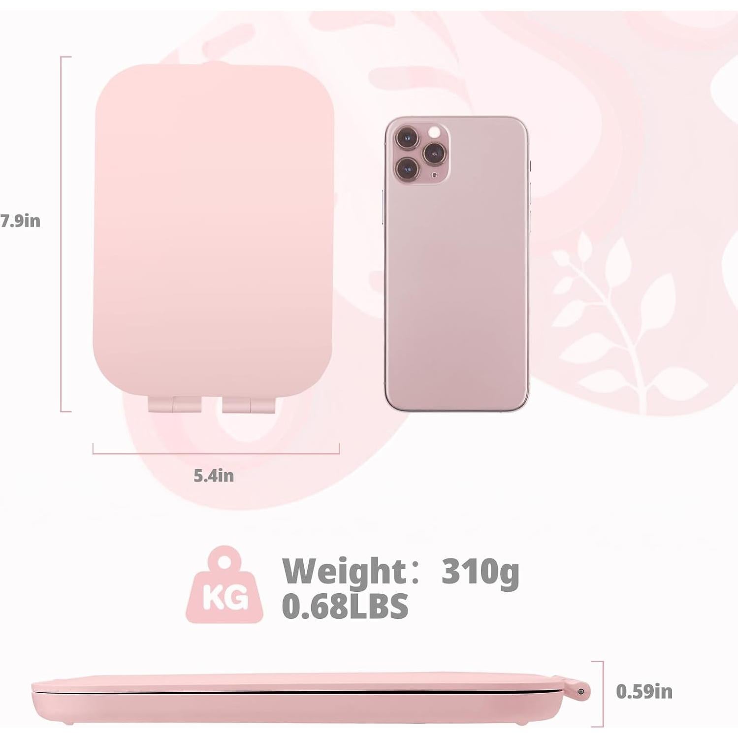 Espejo de Maquillaje TREASO Rosa Portátil Recargable USB