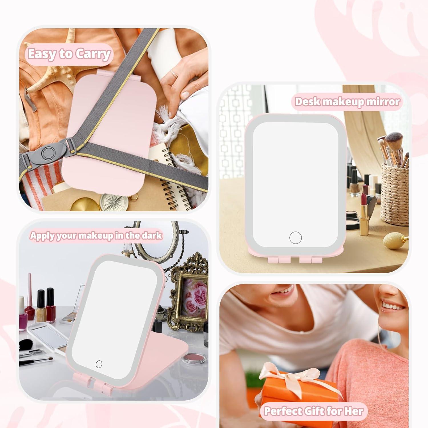 Espejo de Maquillaje TREASO Rosa Portátil Recargable USB