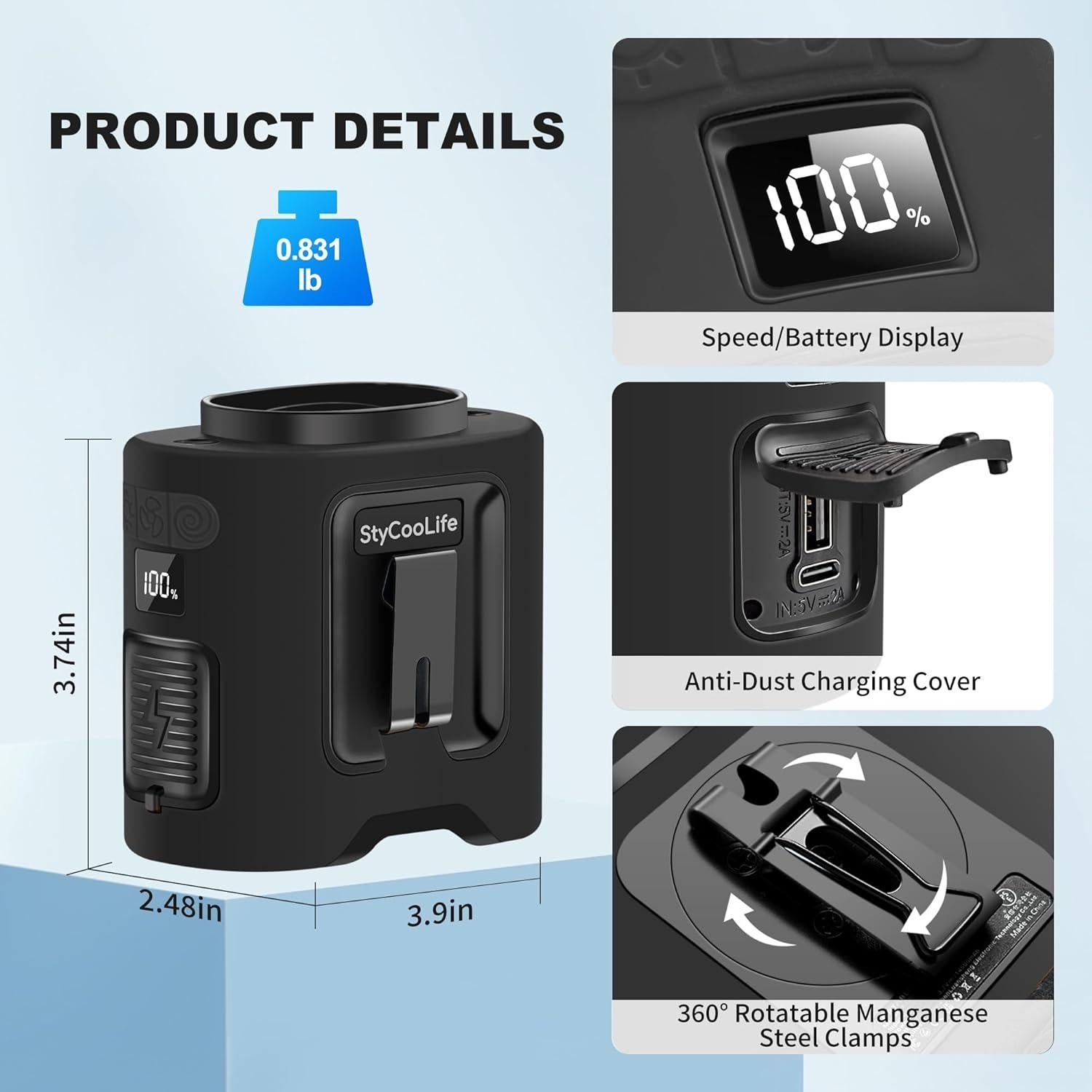 Ventilador Portátil Recargable StyCooLife K200 67H 5 Velocidades