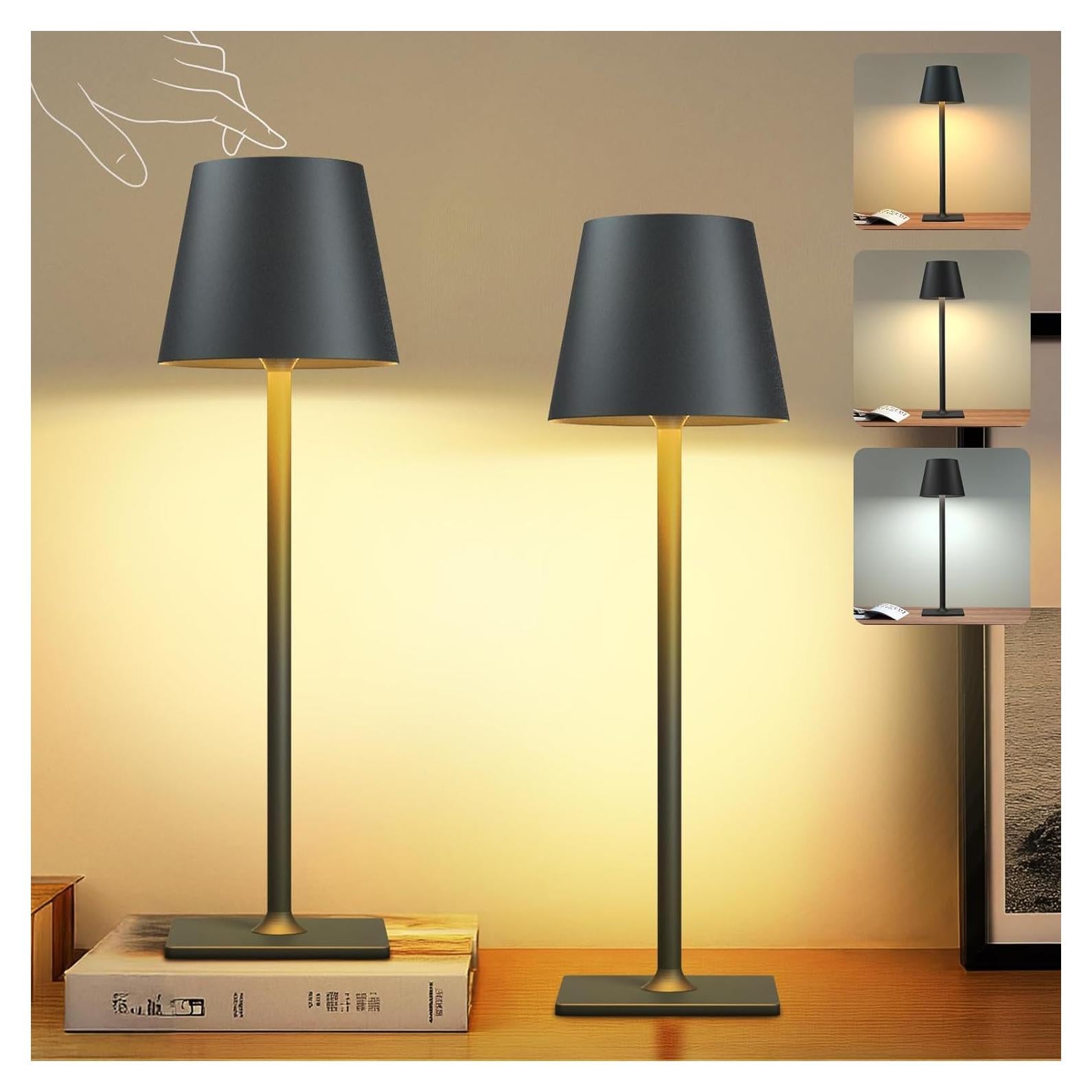 Lámpara de Mesa Recargable LED FenFud 2 Paquete Negro