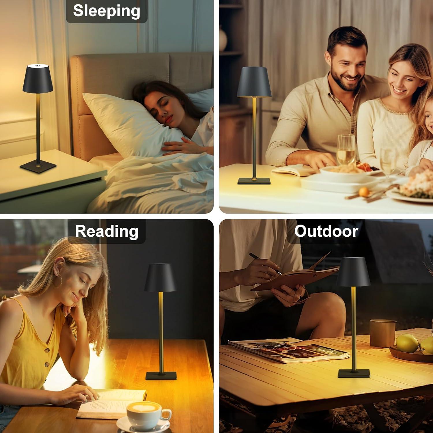 Lámpara de Mesa Recargable LED FenFud 2 Paquete Negro