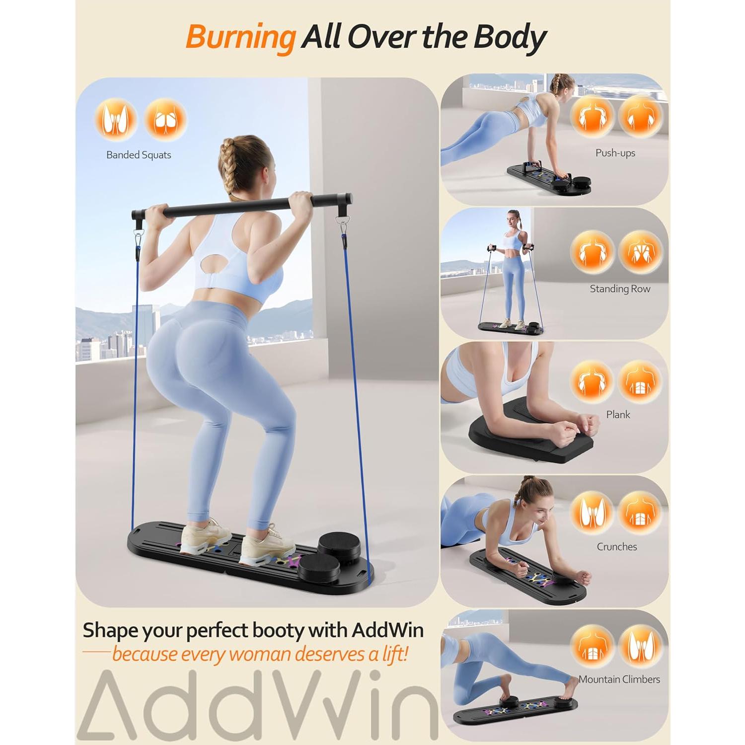 Tabla de Pilates AddWin Plegable 15-en-1 para Ejercicio en Casa