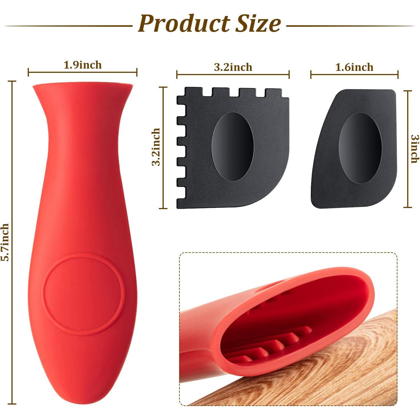 Patelai 7 Pieces Cast Iron Cleaner Set Include Stainless Steel Chainmail Scrubber with Bamboo Dish Scrub Brush Hot Handle Holder 2 Pan Grill Scrapers Kitchen Towel Wall Hook (Bright Color)