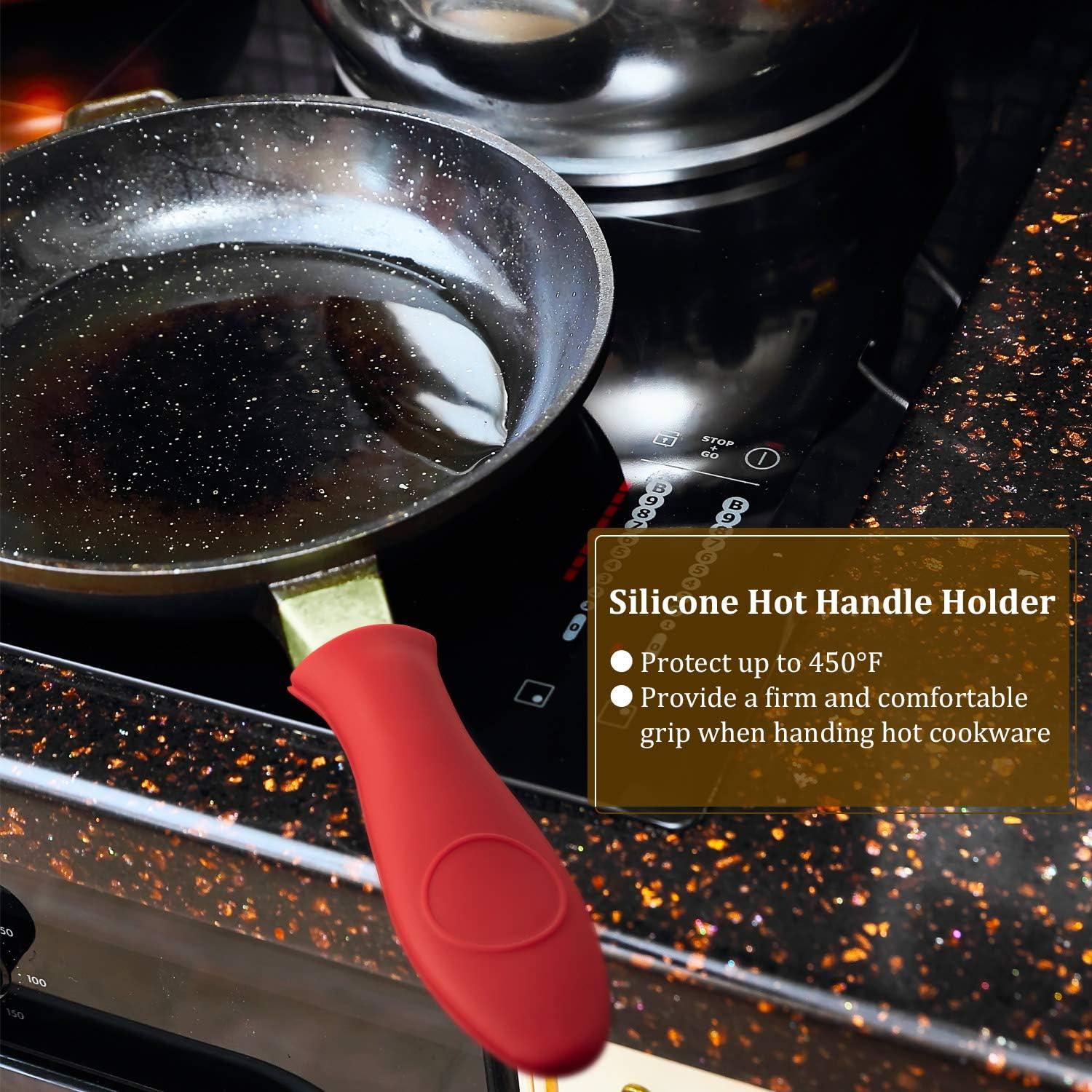 Patelai 7 Pieces Cast Iron Cleaner Set Include Stainless Steel Chainmail Scrubber with Bamboo Dish Scrub Brush Hot Handle Holder 2 Pan Grill Scrapers Kitchen Towel Wall Hook (Bright Color)